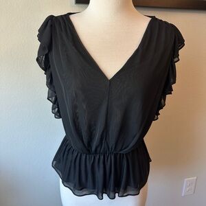 Express Black V-Neck Ruffle Blouse